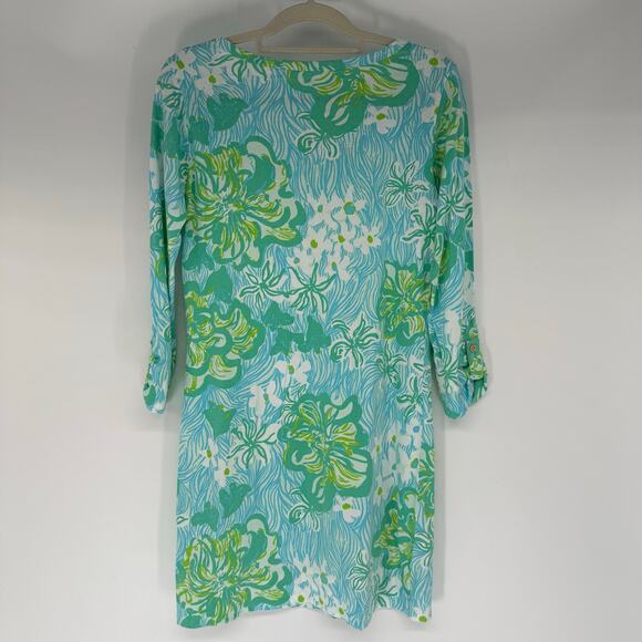 Lilly Pulitzer Palmetto Dress Women's Size M Lagoon Green Wave Rider Pima Cotton - Picture 2 of 9